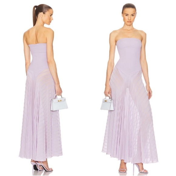 Helsa Dresses & Skirts - Helsa June Strapless Sheer Knit Bodysuit Lavender Purple Maxi Dress size Large